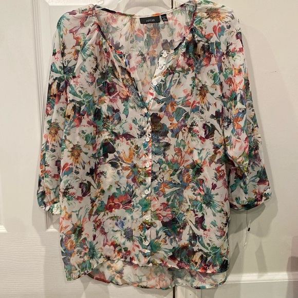 Apt 9 Sheer Button Down Tunic Blouse - Women’s Petite Large - NEW WITHOUT TAGS! - Picture 1 of 6